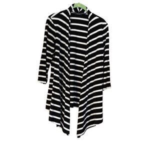 Susan Graver Striped Cotton Modal 3/4 Sleeve Oversized Cardigan Black White XS